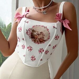 Floral Corset Top with Pink Accents